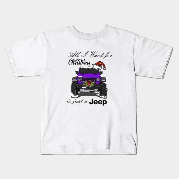 Christmas Jeep Purple Kids T-Shirt by 4x4 Sketch